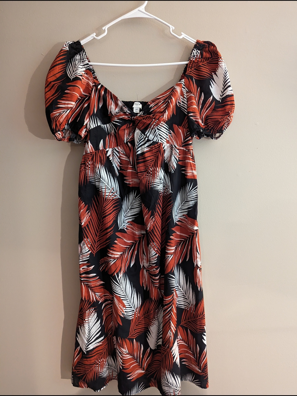 NWOT- J. Crew Black Midi Dress with Rust and White Palm Print